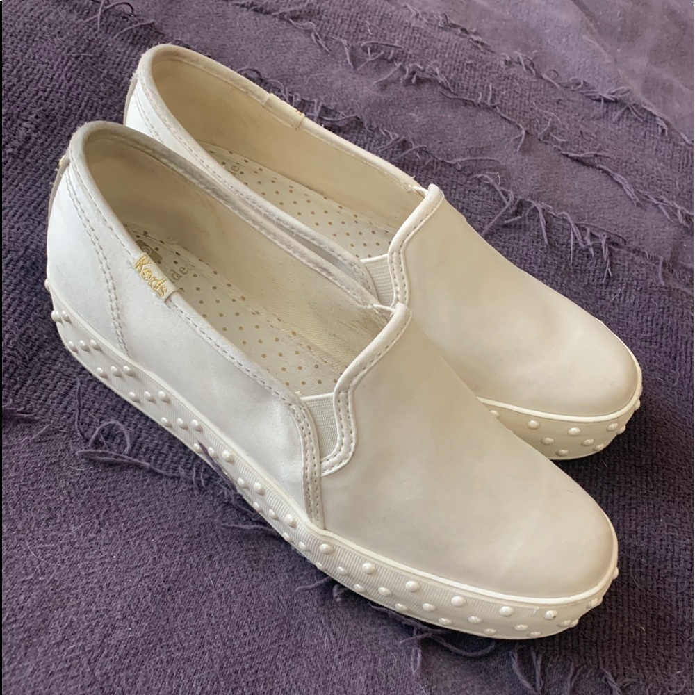 Platform Keds + Kate Spade slip on sneakers pearl